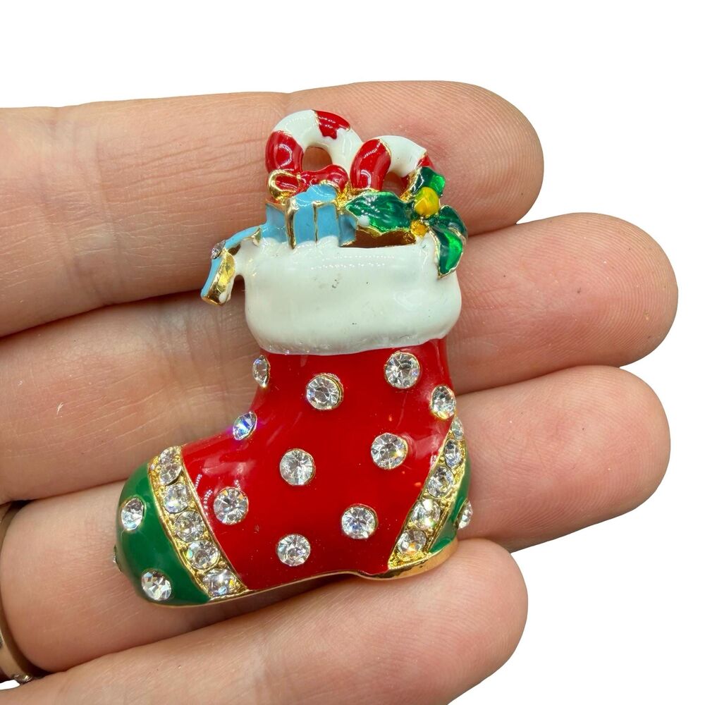 Vintage Jewelry Christmas Stocking Brooch , Stocking Pin